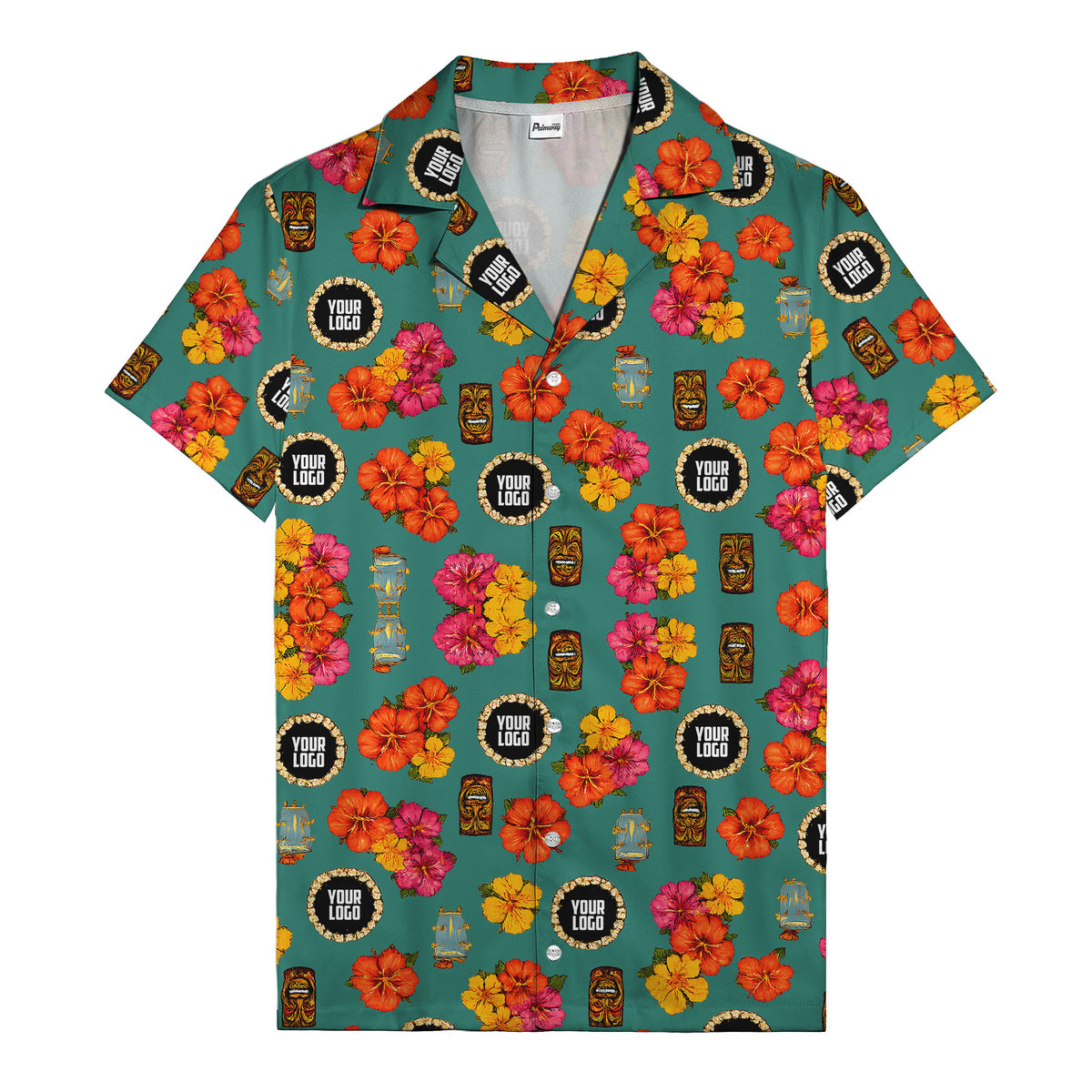 hibiscus & tiki masks all-over print hawaiian shirt for beach getaway