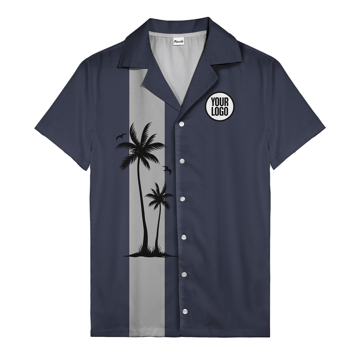 illustrated tropical island palm trees & birds yellow hawaiian shirt for men