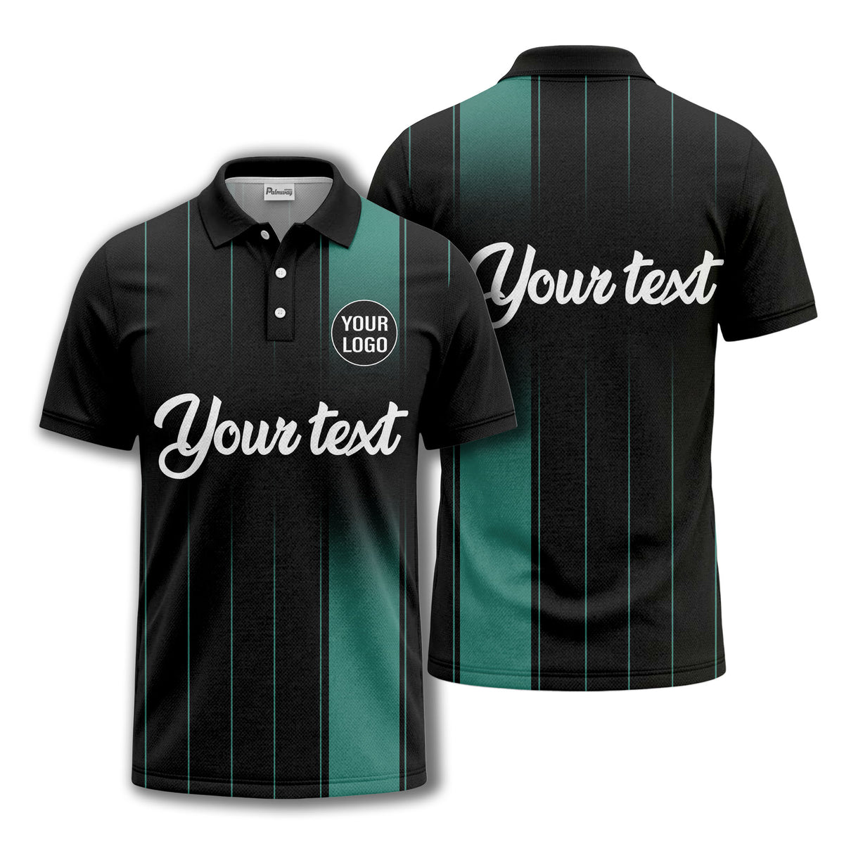monochrome gradient vertical stripes with custom logo text polo shirt