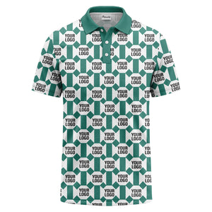 monochrome hexagon repeat custom logo geometric polo shirt for men
