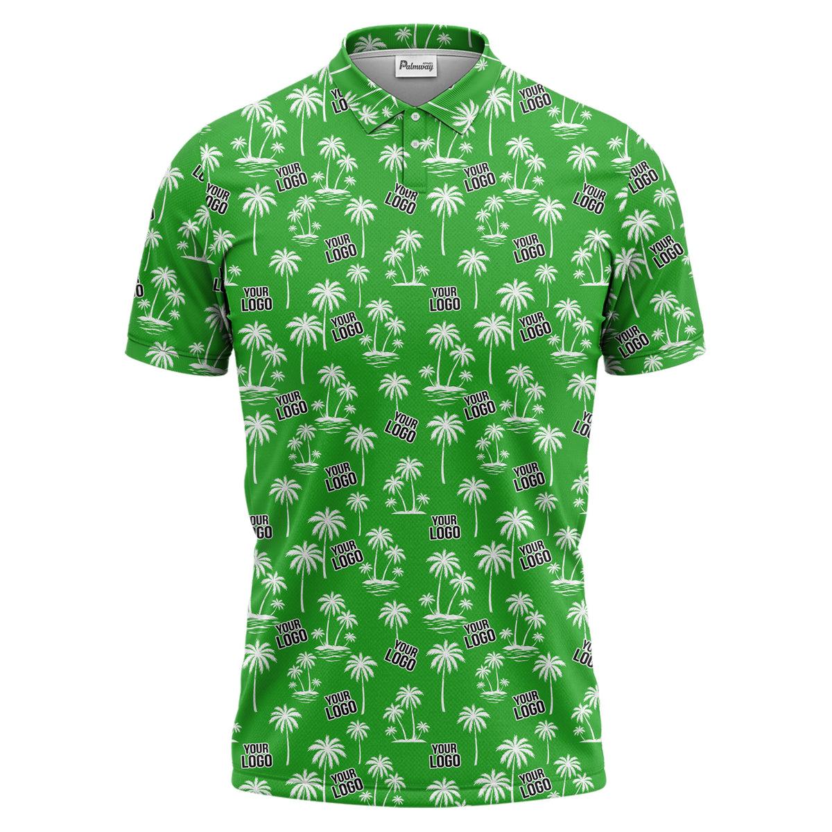 monochrome palm trees & custom logo repeat black white polo shirt
