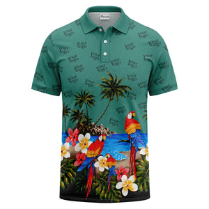 parrot palm plumeria beach watercolor polo shirt