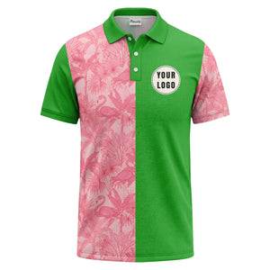 pink flamingo & tropical leaves patterned hawaiian shirt polo shirt