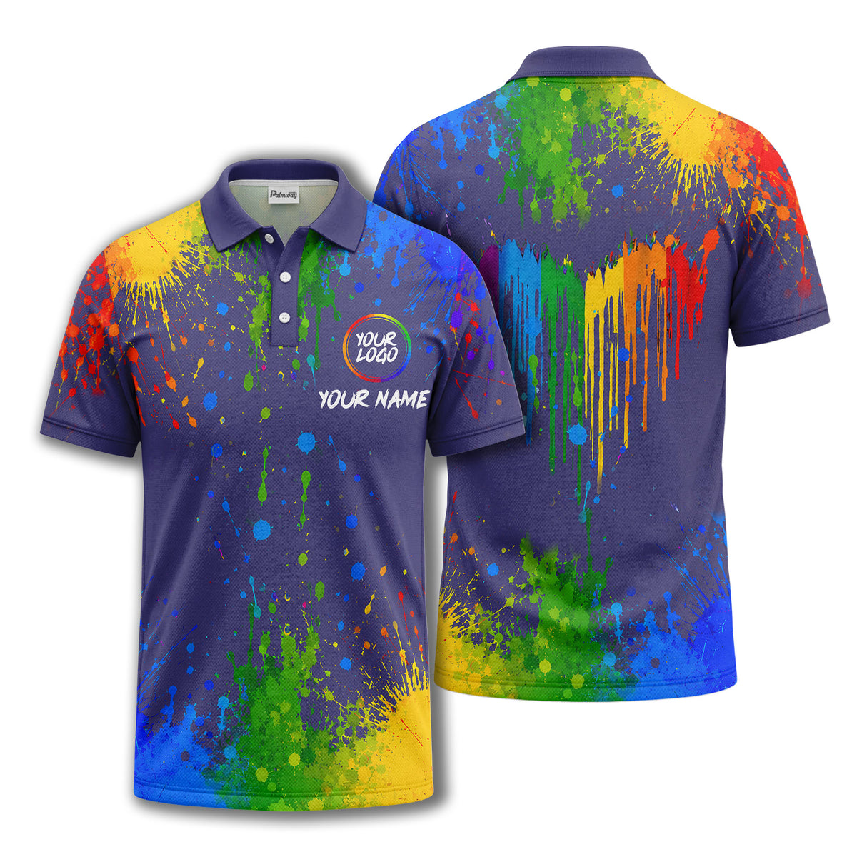 rainbow paint splatter custom logo personalized polo shirt