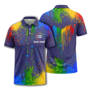 rainbow paint splatter custom logo personalized polo shirt