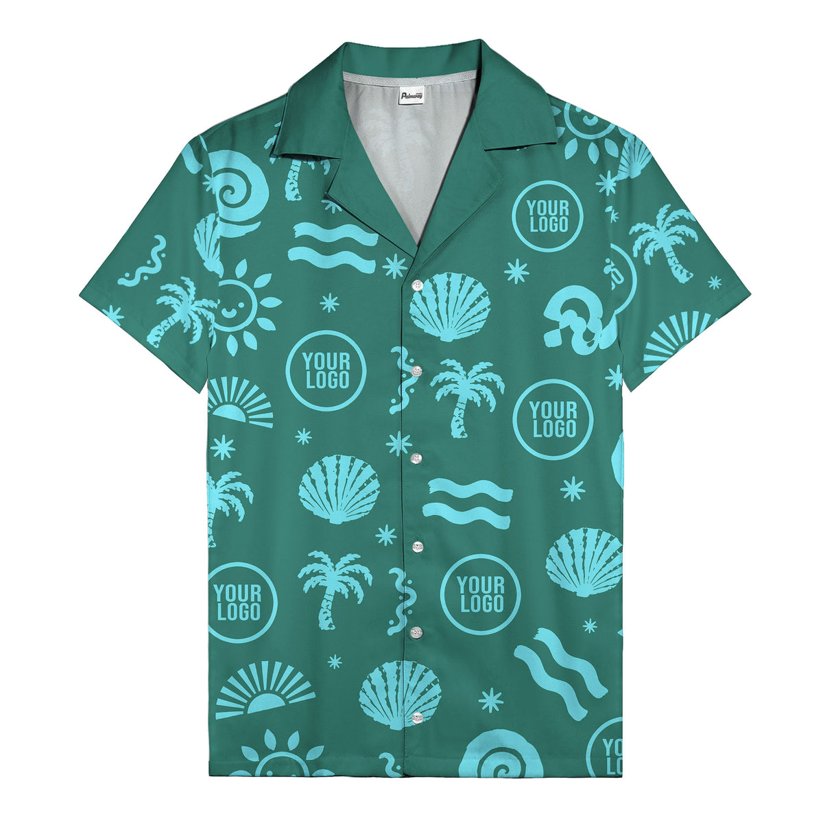 silver palm trees seashells sun waves vintage cartoon hawaiian shirt