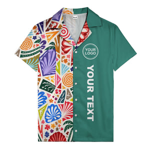 spiral motifs palm leaves hibiscus geometric hawaiian shirt for men