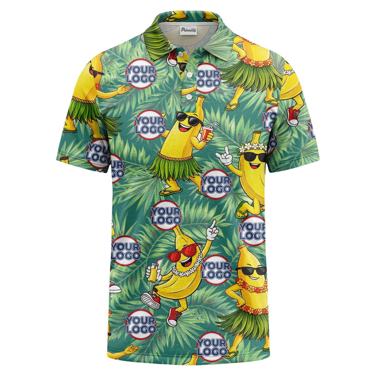 sunglass bananas luau palm leaves polo shirt for men
