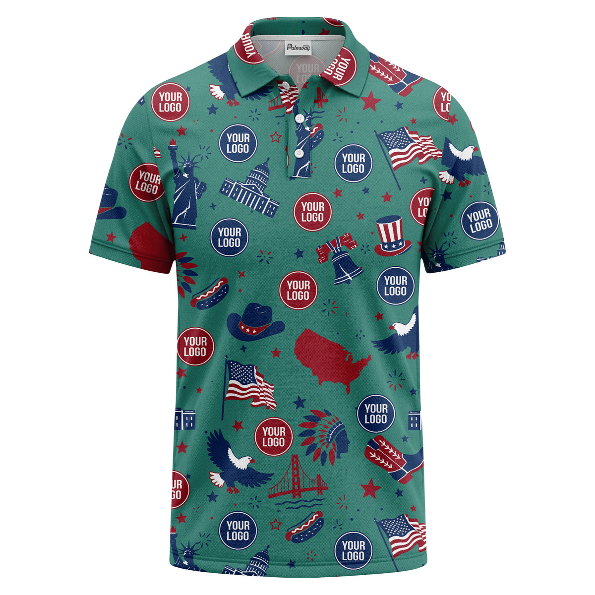 vintage cartoon bald eagles & statue of liberty icons patriotic polo shirt