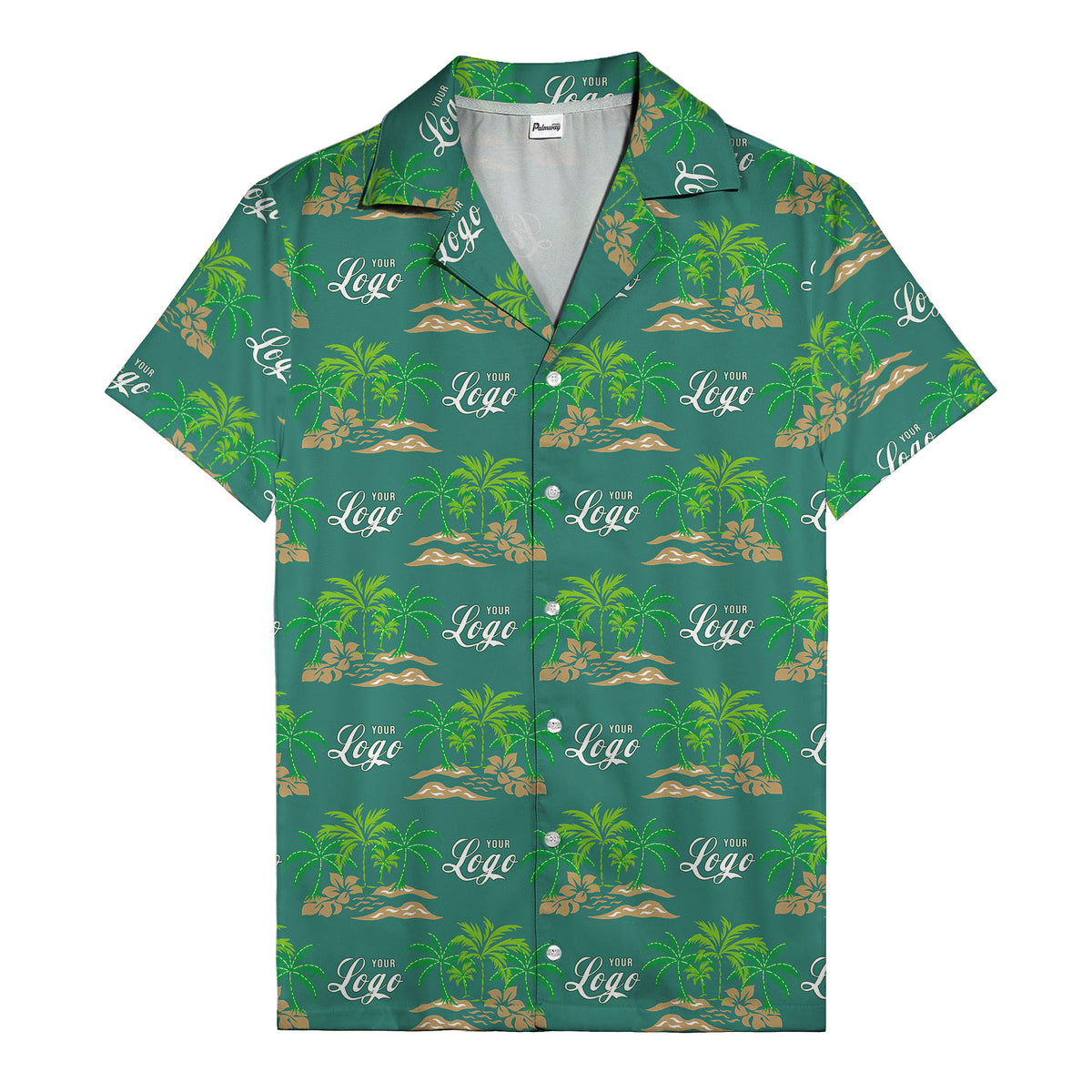 vintage palm tree oasis with monogrammed logo repeat hawaiian shirt