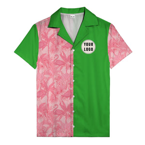 watercolor flamingo pineapple leaf repeat hawaiian shirt for men