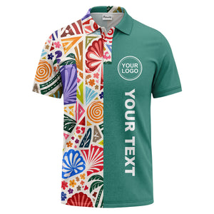 watercolor palm leaves swirls custom geometric all over print polo shirt