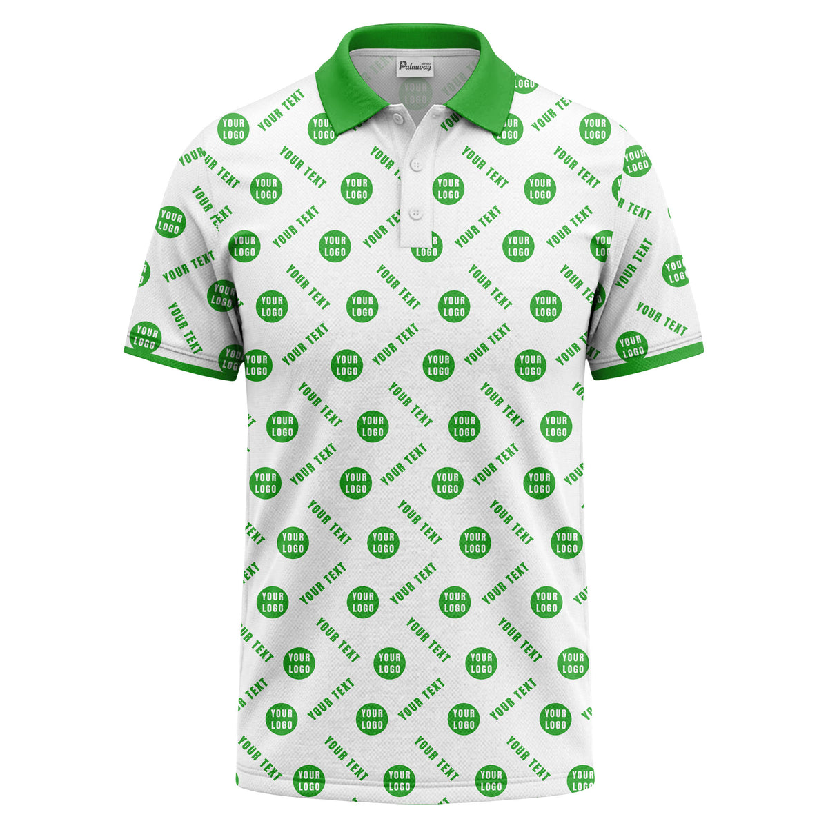your name & logo repeat pattern all over print custom polo shirt