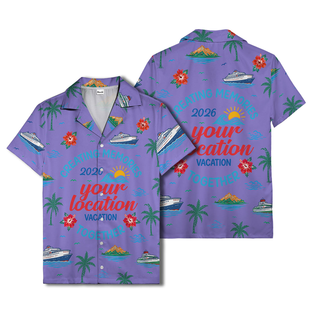 cruise ship & palm fronds watercolor vacation memories hawaiian shirt