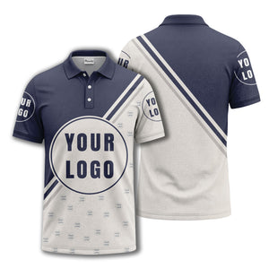 custom logo circles & diagonal stripes all over print polo shirt