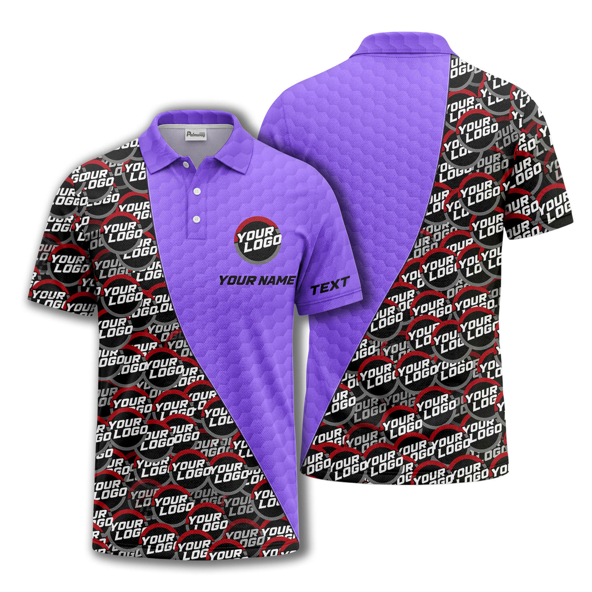custom logo circles & hexagons grid polo shirt for men
