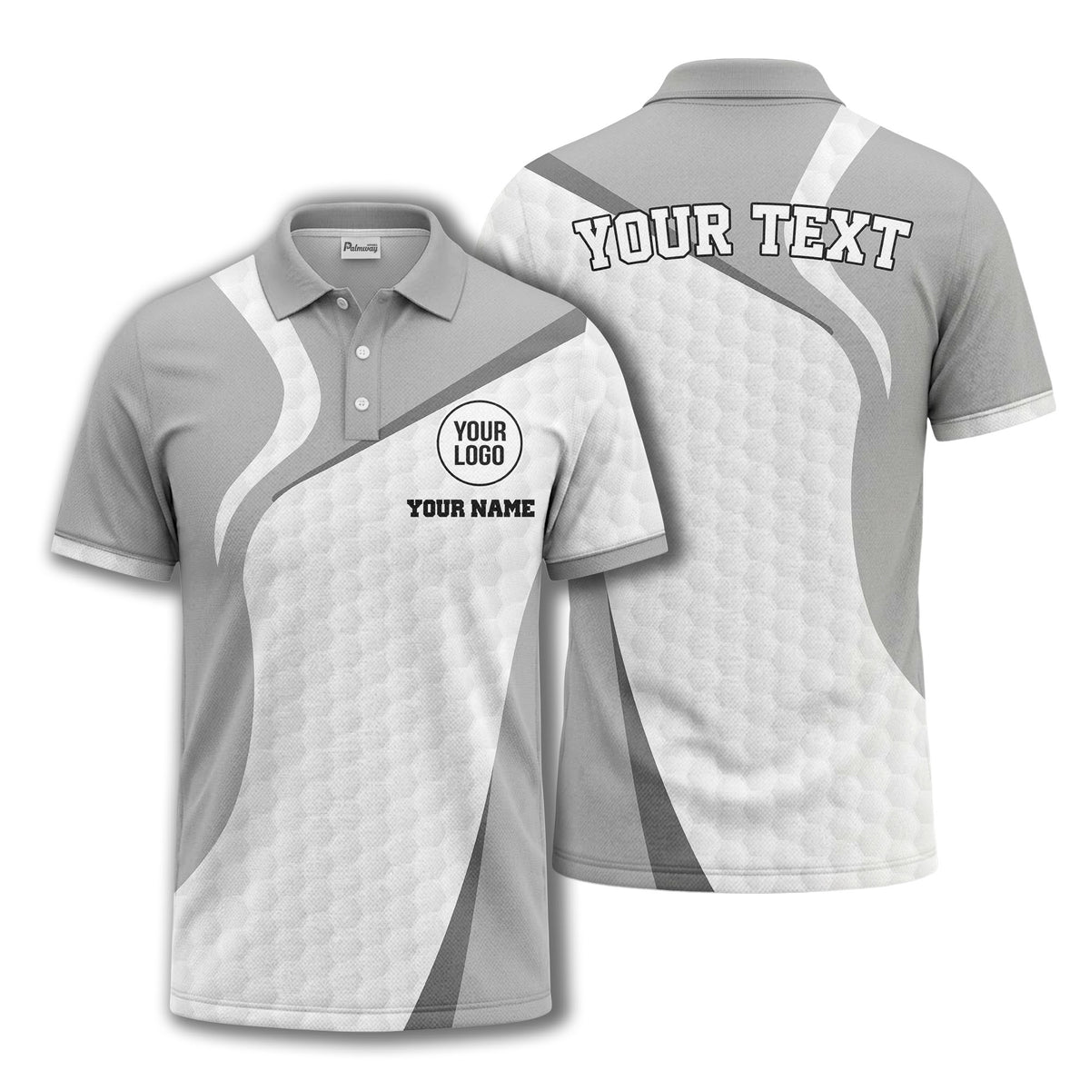 custom name & logo geometric diagonal stripes hexagonal texture polo shirt