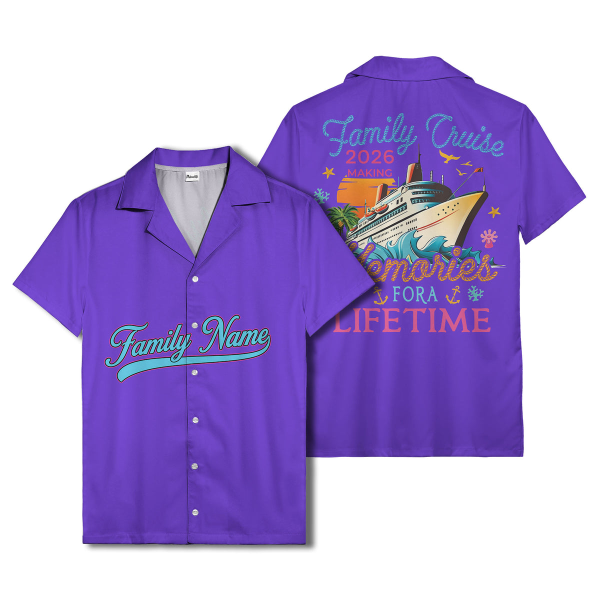 family name script & logo circle personalized hawaiian shirt
