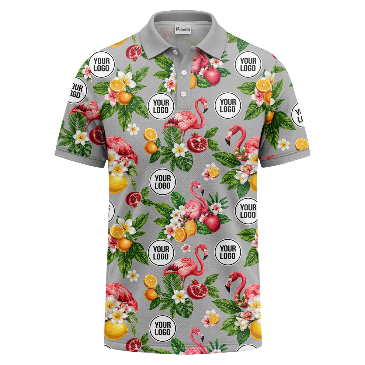 flamingo & lemon watercolor print polo shirt for men