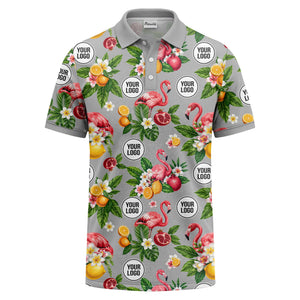 flamingo & lemon watercolor print polo shirt for men