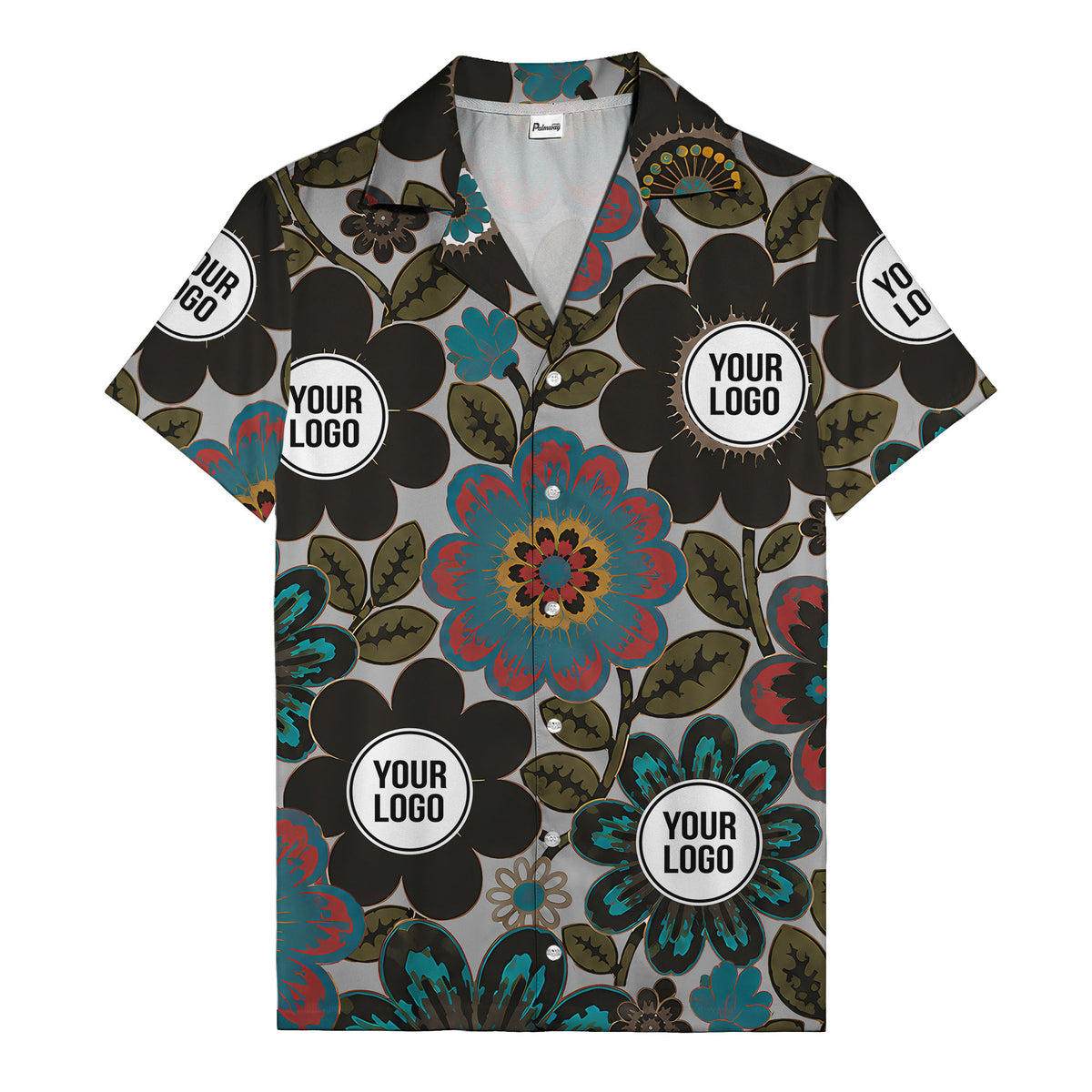 floral mandala & custom logo circle hawaiian shirt for men