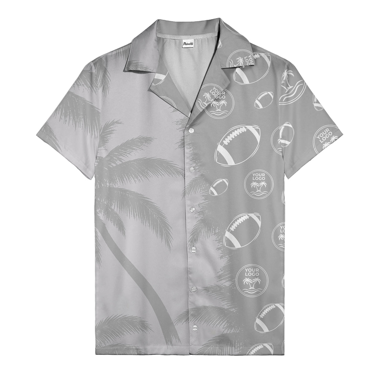 footballs & palm tree silhouettes black white graphic hawaiian shirt