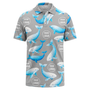 geometric beluga whale repeat & custom logo circles polo shirt