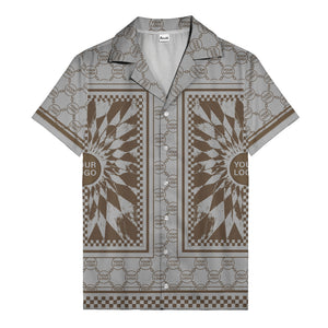 geometric palm leaves checkerboard border hawaiian shirt for men