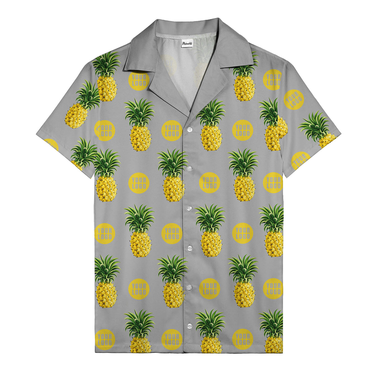 golden pineapple repeat & custom logo circles black hawaiian shirt