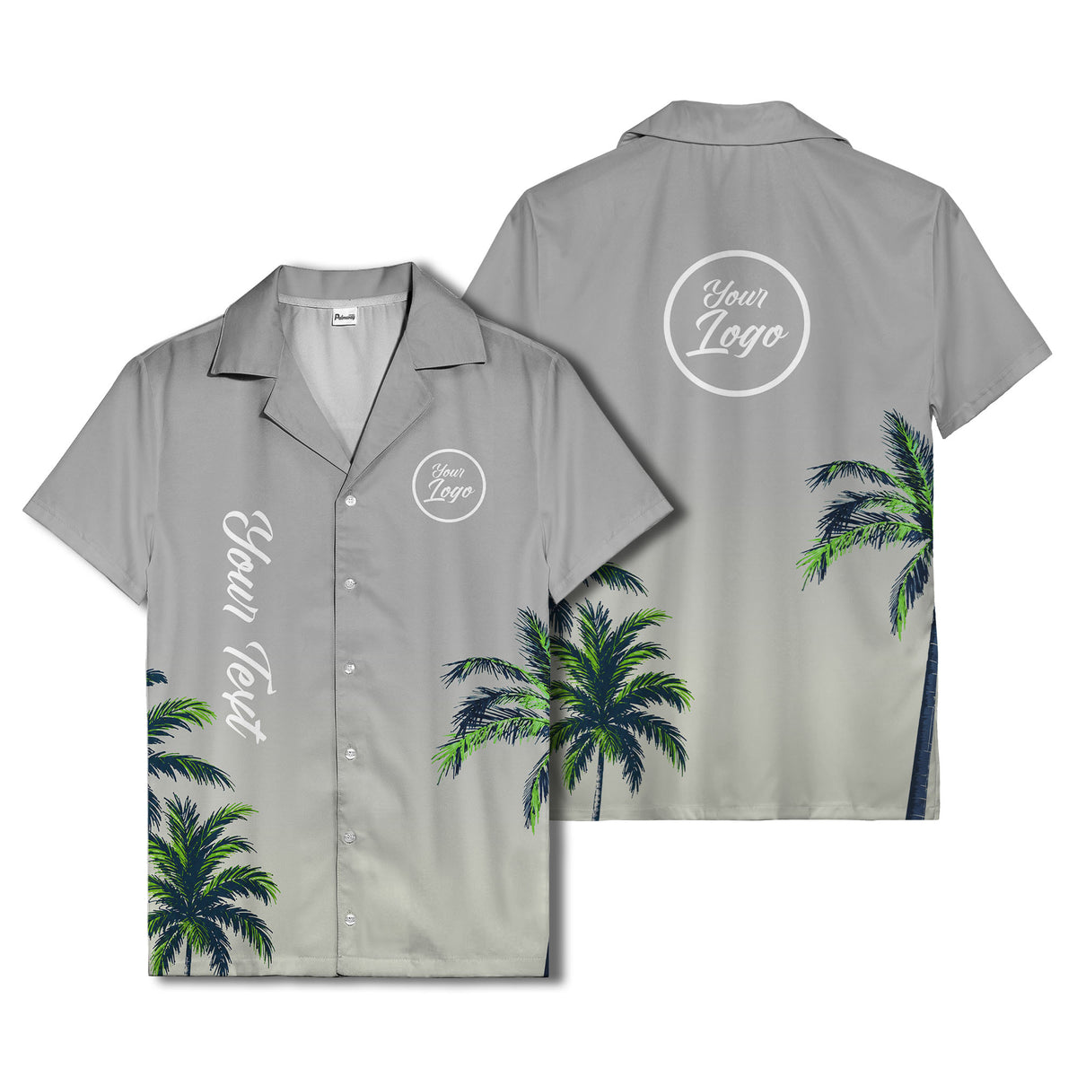 gradient palm tree silhouettes custom text hawaiian shirt for men