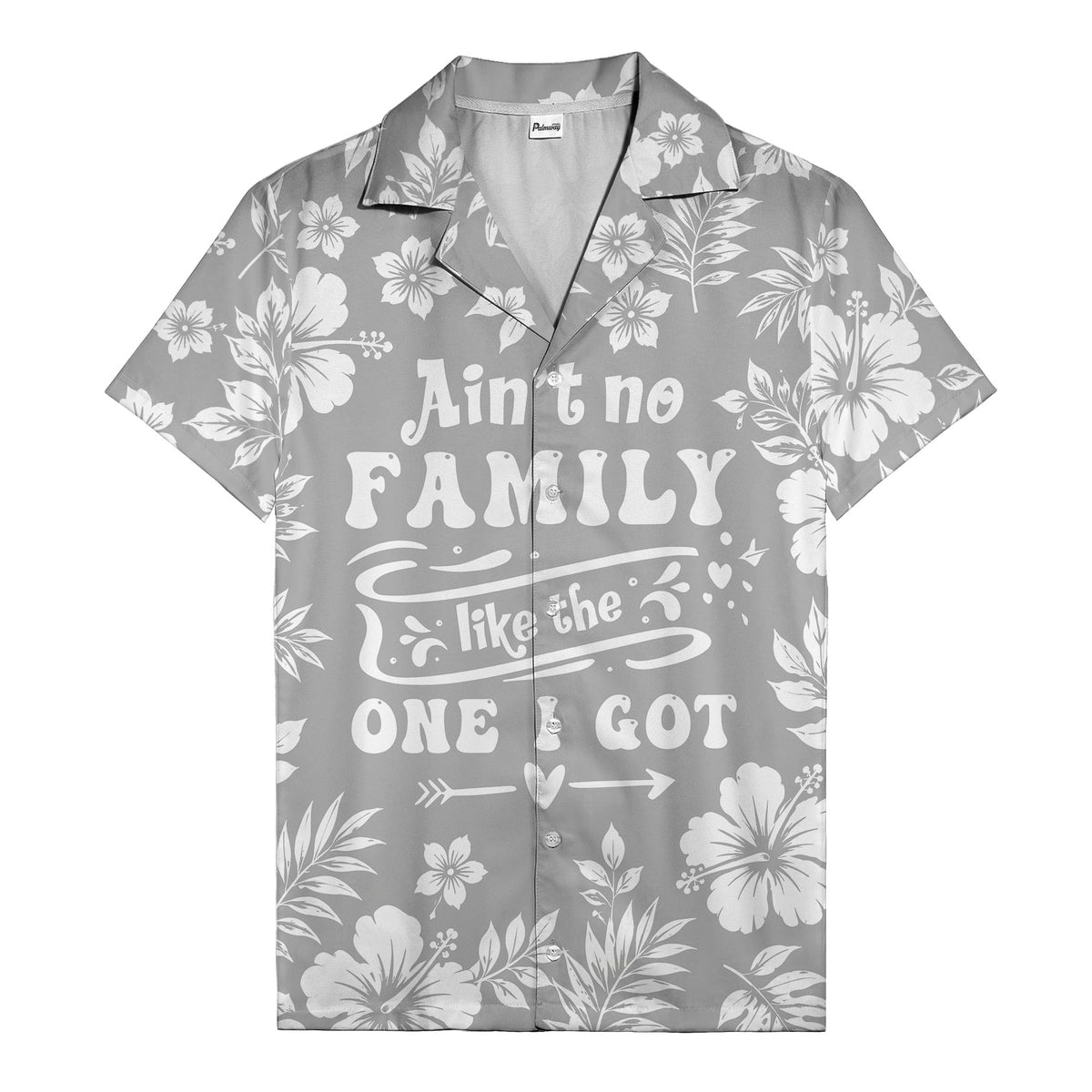 graphic white hibiscus & leaf family tribute hawaiian shirt