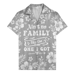 graphic white hibiscus & leaf family tribute hawaiian shirt