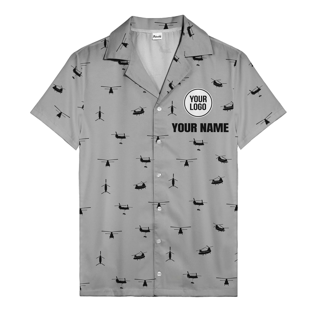 helicopter silhouette repeat military graphic hawaiian shirt for men