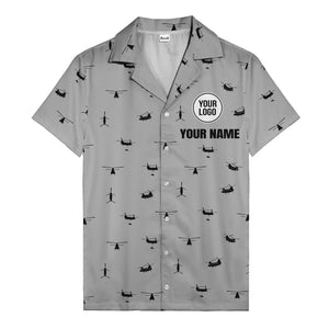 helicopter silhouette repeat military graphic hawaiian shirt for men
