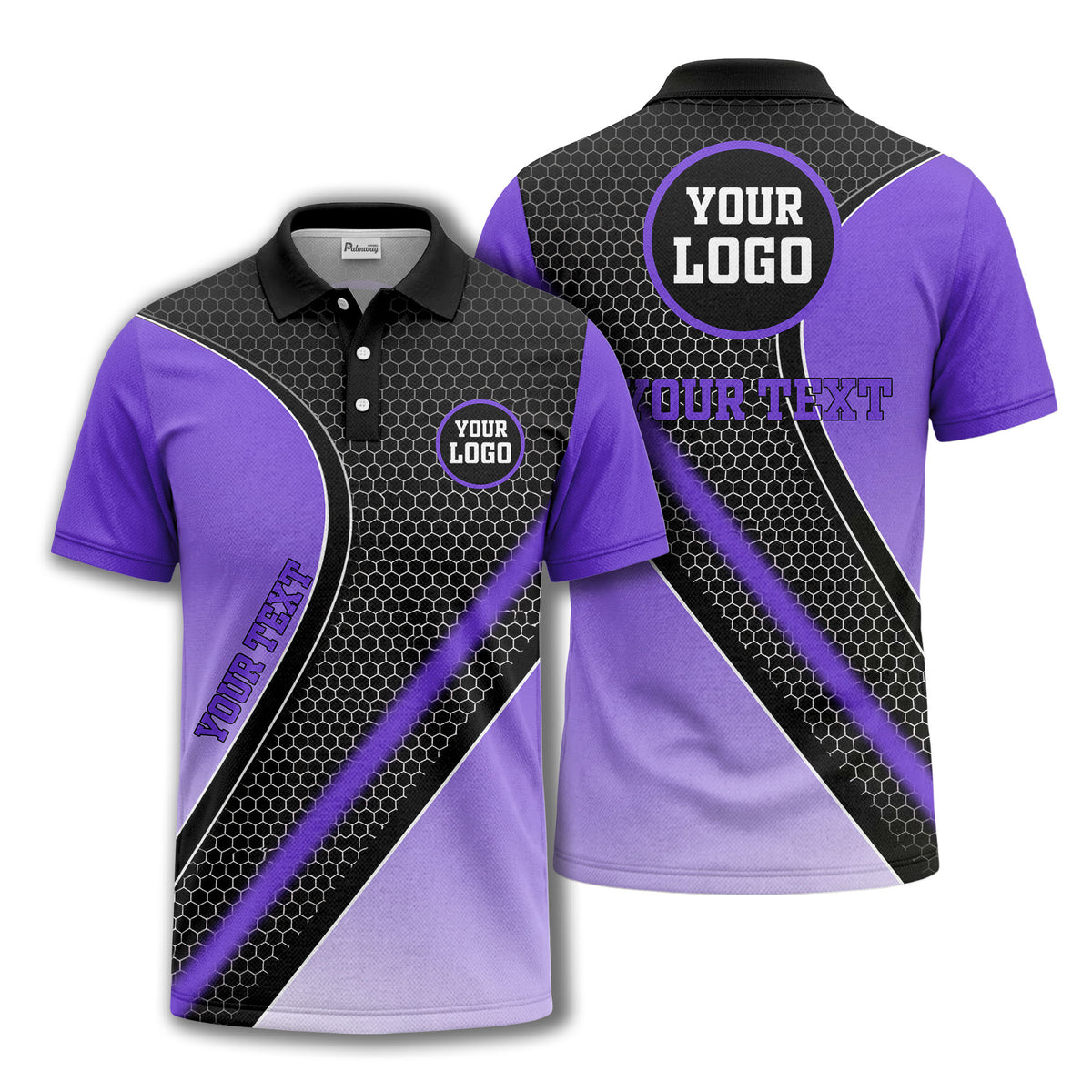 hexagonal gradient geometric print with customizable logo polo shirt