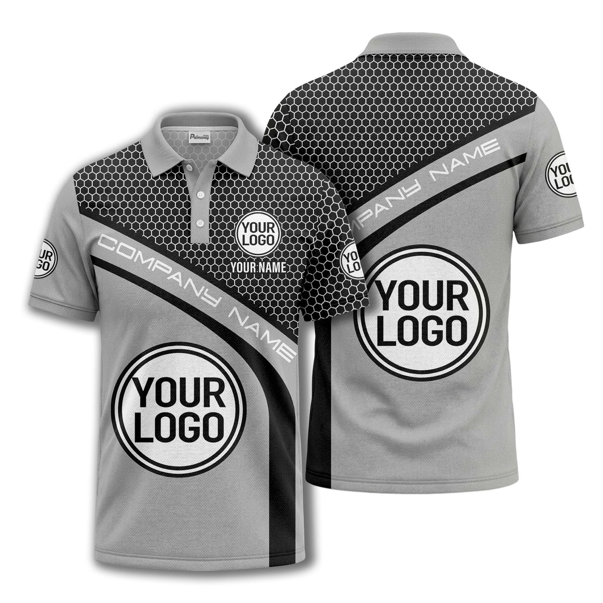 hexagonal grid monogram logo corporate polo shirt for men
