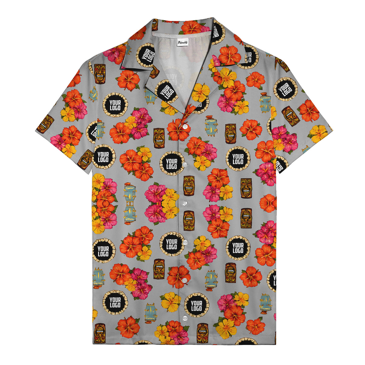 hibiscus & tiki masks all-over print hawaiian shirt for beach getaway