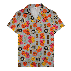 hibiscus & tiki masks all-over print hawaiian shirt for beach getaway