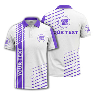 modern vertical stripe & dashed line graphic custom text logo polo shirt