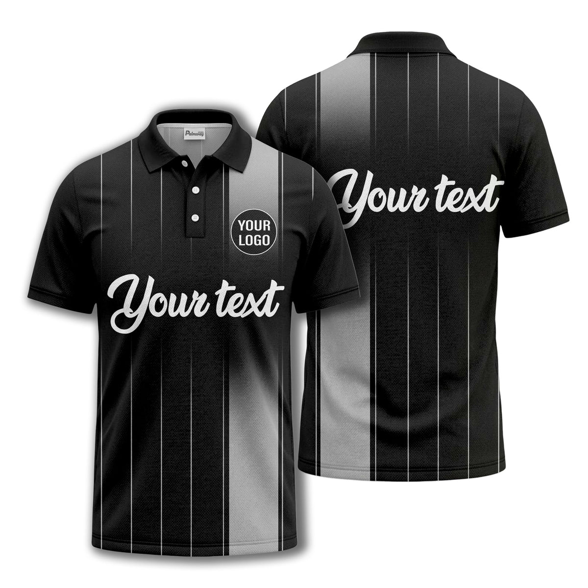 monochrome gradient vertical stripes with custom logo text polo shirt
