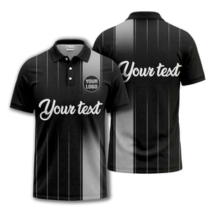 monochrome gradient vertical stripes with custom logo text polo shirt