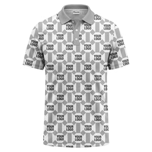 monochrome hexagon repeat custom logo geometric polo shirt for men