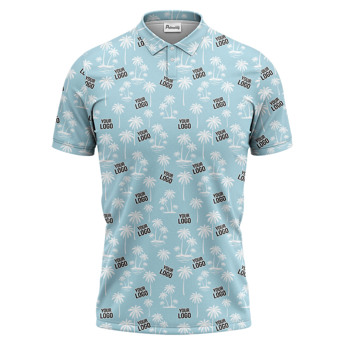 monochrome palm trees & custom logo repeat black white polo shirt