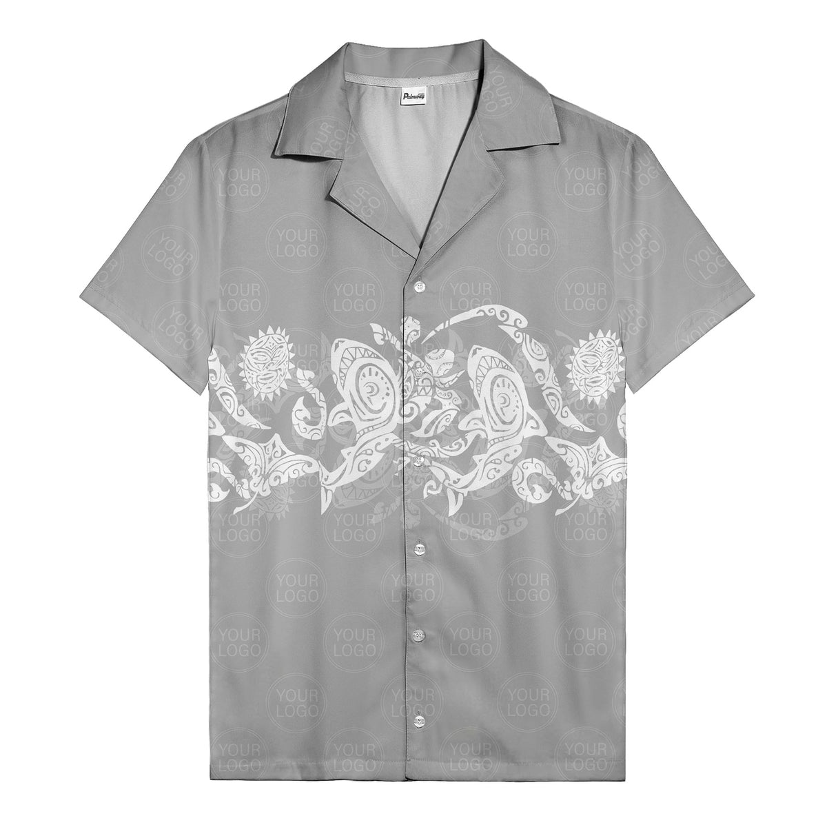 monochrome tribal turtle & sun motifs heritage hawaiian shirt
