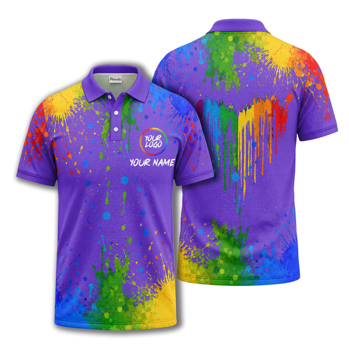 rainbow paint splatter custom logo personalized polo shirt