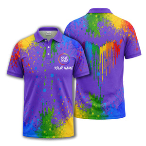 rainbow paint splatter custom logo personalized polo shirt