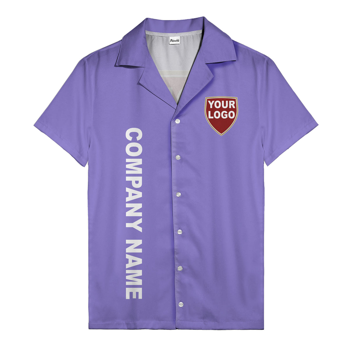 shield logo & vertical text customizable corporate hawaiian shirt