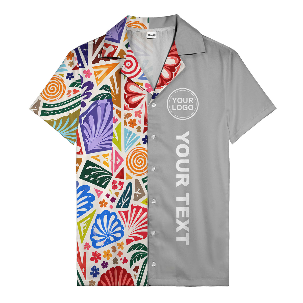 spiral motifs palm leaves hibiscus geometric hawaiian shirt for men
