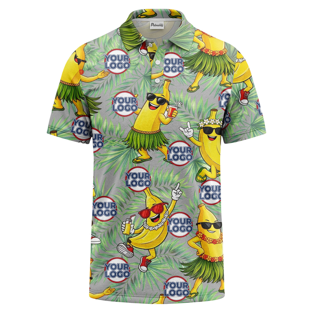 sunglass bananas luau palm leaves polo shirt for men
