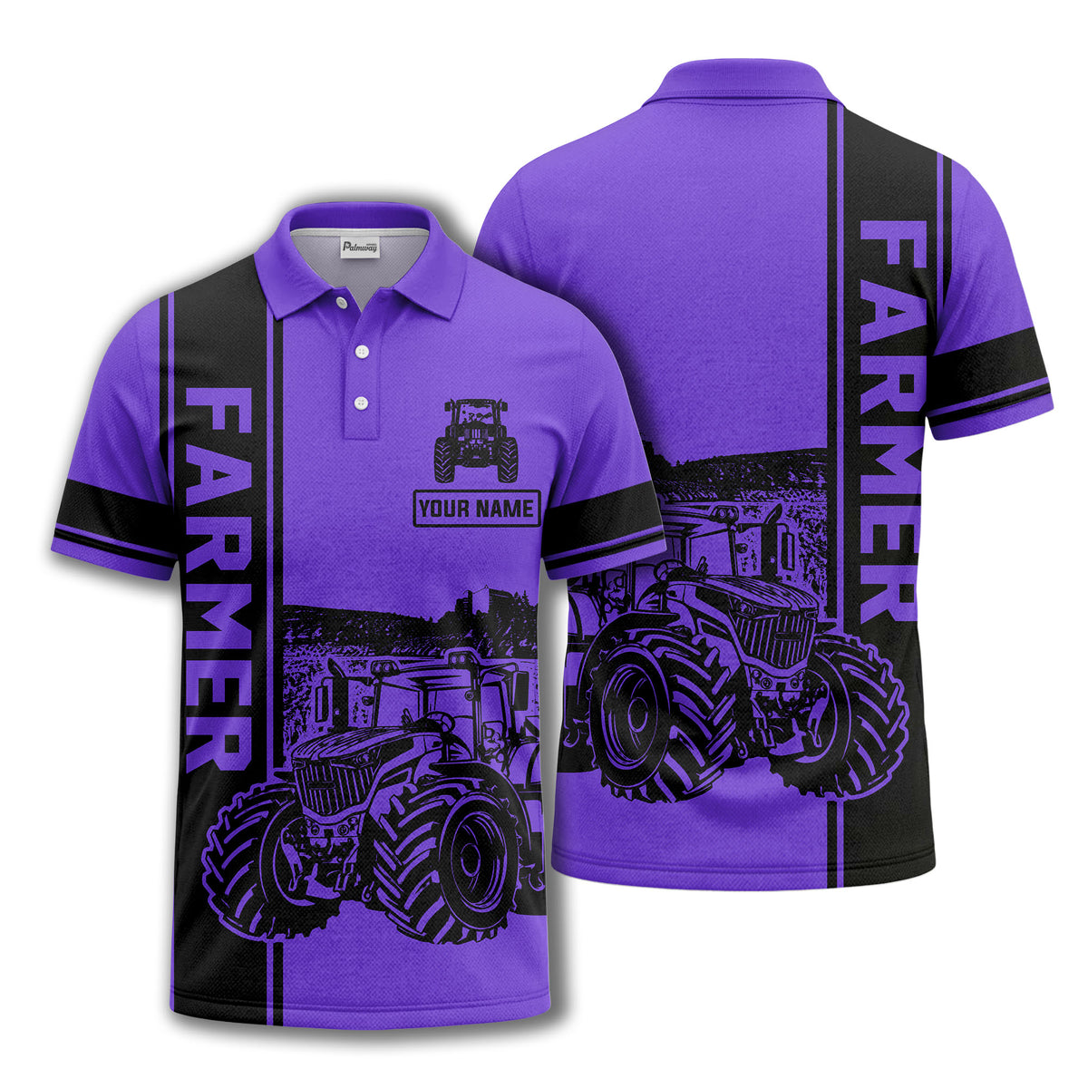 tractor farm scene graphic illustration polo shirt for men